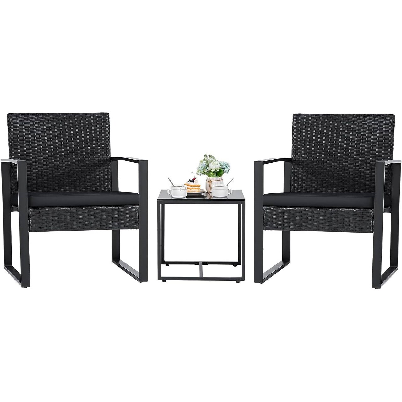 Outdoor 3-Piece Patio Furniture Set with Cushioned Chairs and Table